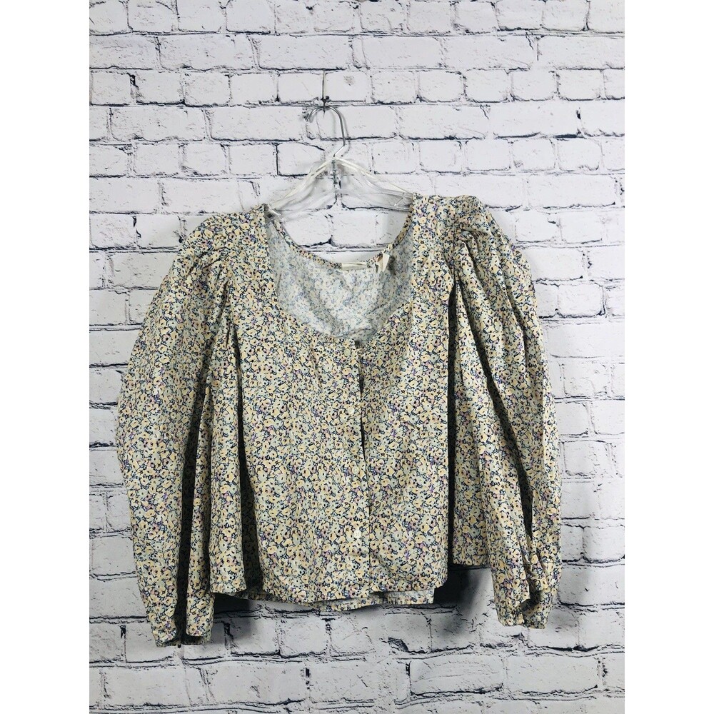 Levi's Women's Floral Blouse Puff Sleeve Square Neck Blue Multicolor Plus XXL
